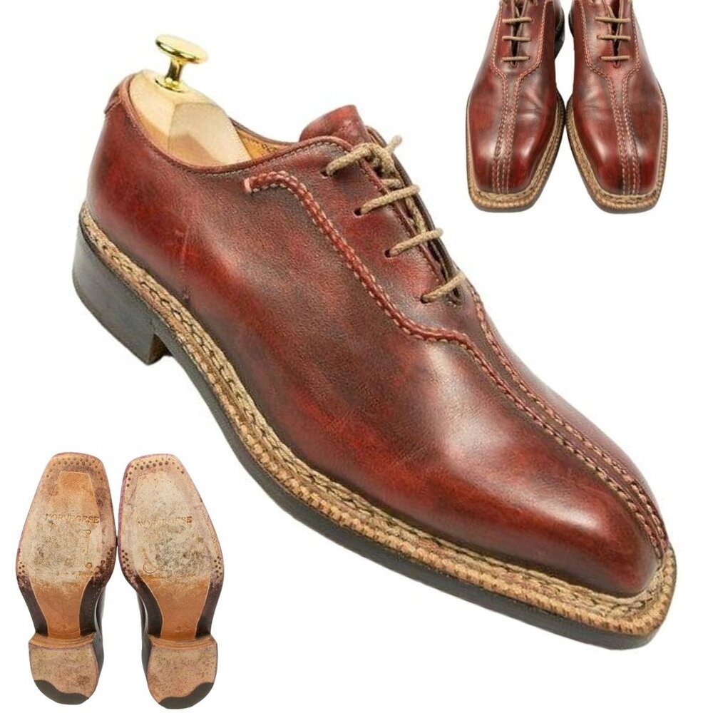 Bettanin & Venturi Italy Mens 7 Brown Norvegese Double Split Oxfords Dress Shoes - Picture 2 of 10